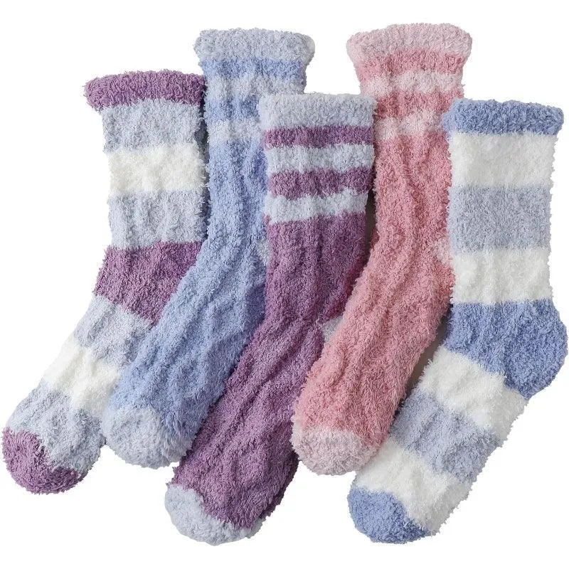 5 Pack Fluffy Slipper Winter Socks – Warmth and Comfort