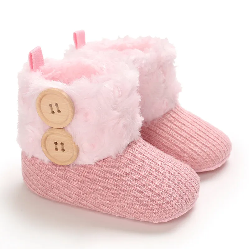 Baby / Toddler Girl Solid Button Fluff Knitted Casual Fleece-lining Prewalker Shoes