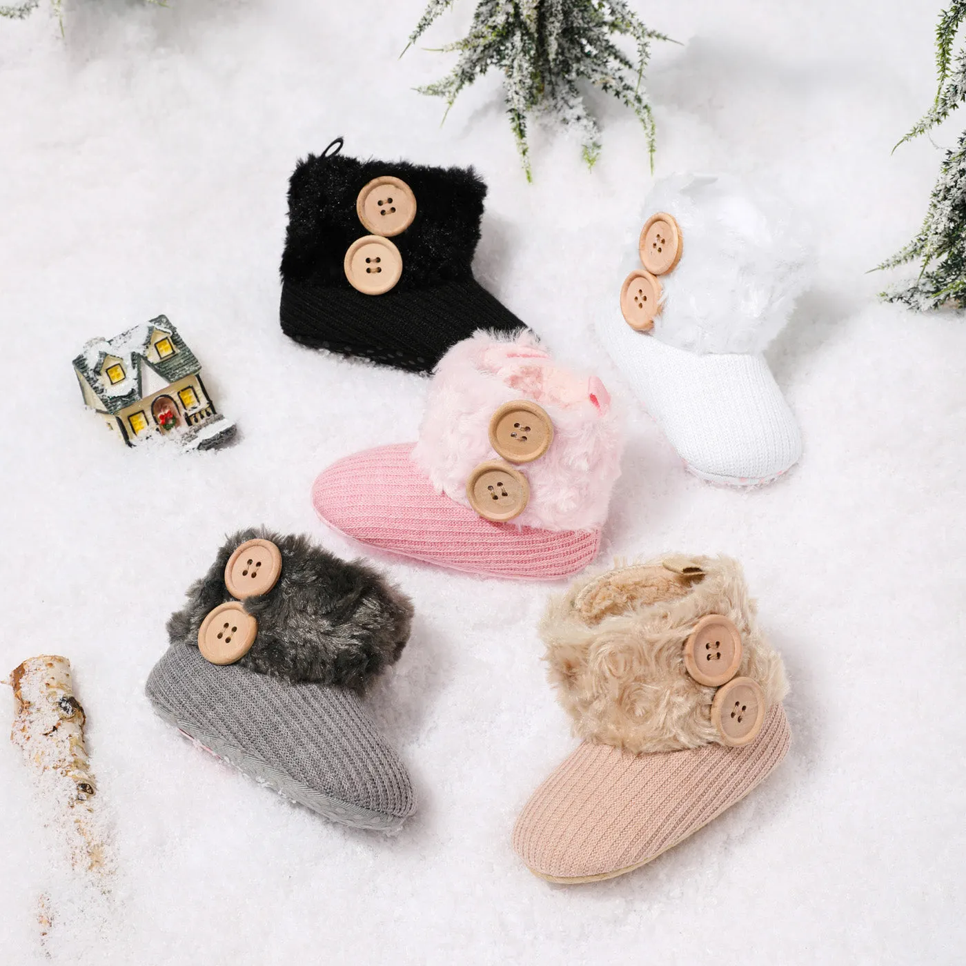 Baby / Toddler Girl Solid Button Fluff Knitted Casual Fleece-lining Prewalker Shoes