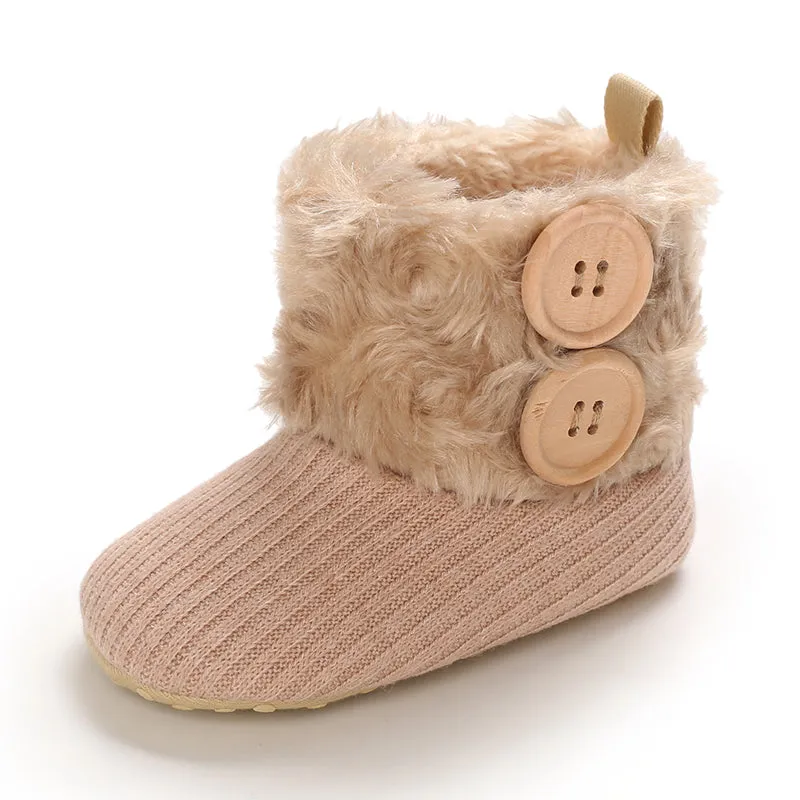 Baby / Toddler Girl Solid Button Fluff Knitted Casual Fleece-lining Prewalker Shoes