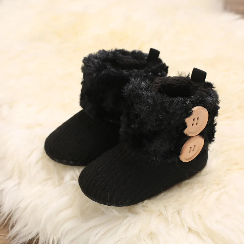 Baby / Toddler Girl Solid Button Fluff Knitted Casual Fleece-lining Prewalker Shoes