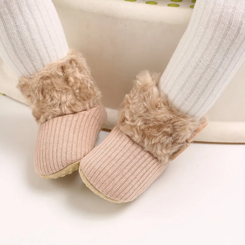 Baby / Toddler Girl Solid Button Fluff Knitted Casual Fleece-lining Prewalker Shoes