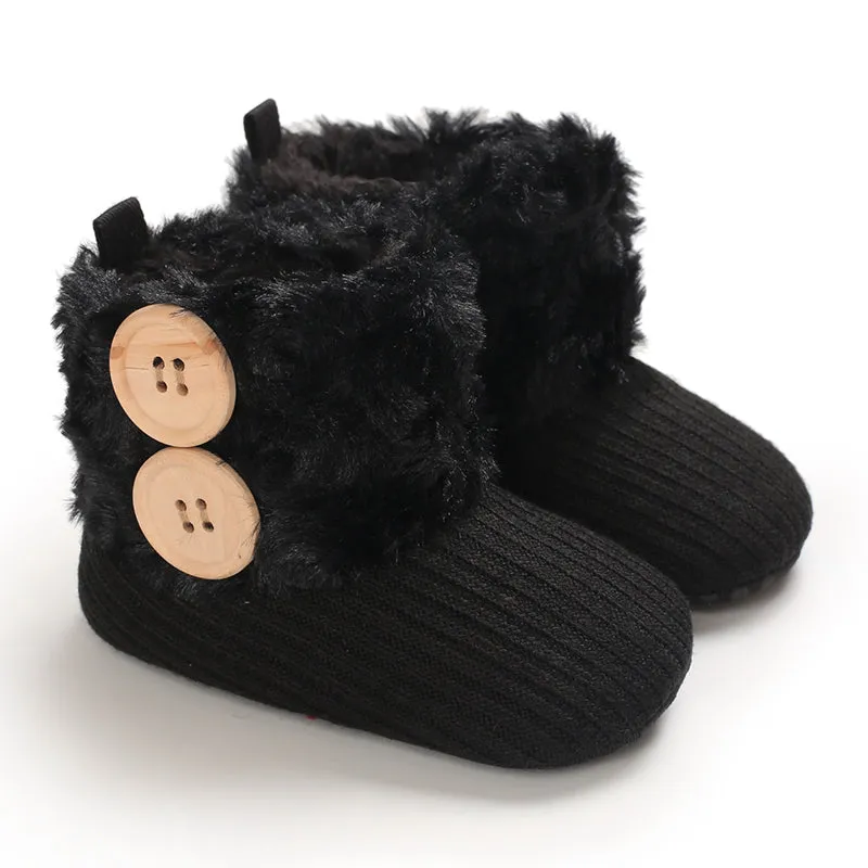 Baby / Toddler Girl Solid Button Fluff Knitted Casual Fleece-lining Prewalker Shoes