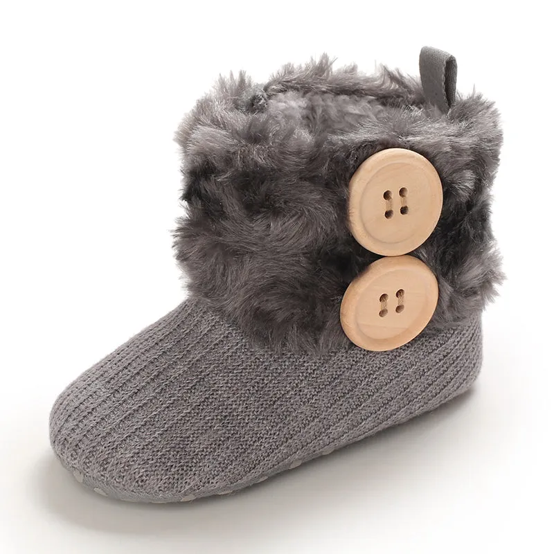 Baby / Toddler Girl Solid Button Fluff Knitted Casual Fleece-lining Prewalker Shoes