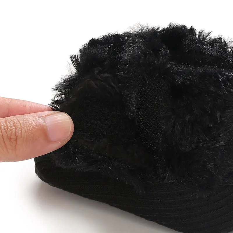 Baby / Toddler Girl Solid Button Fluff Knitted Casual Fleece-lining Prewalker Shoes