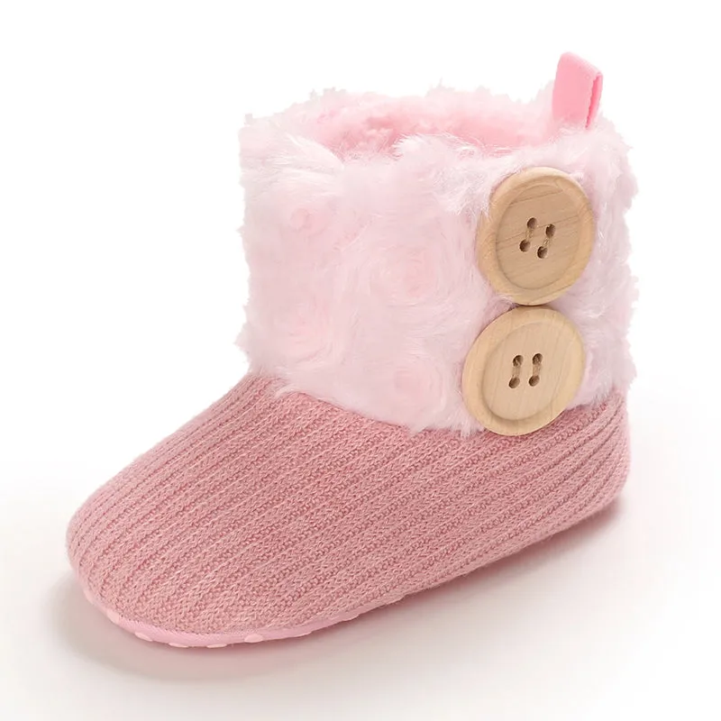 Baby / Toddler Girl Solid Button Fluff Knitted Casual Fleece-lining Prewalker Shoes