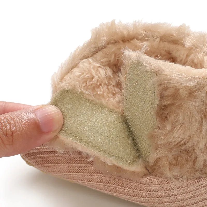Baby / Toddler Girl Solid Button Fluff Knitted Casual Fleece-lining Prewalker Shoes