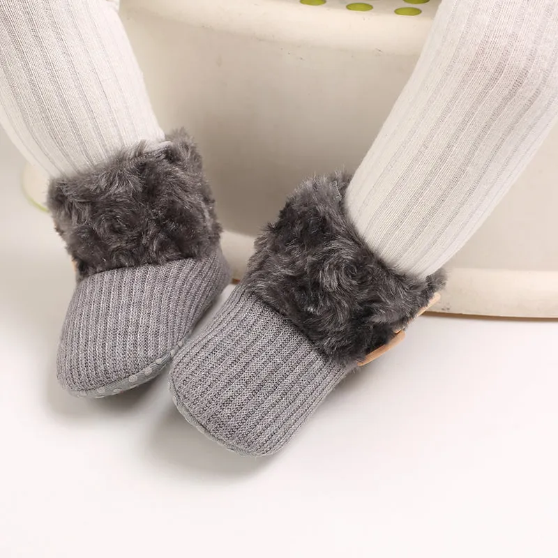 Baby / Toddler Girl Solid Button Fluff Knitted Casual Fleece-lining Prewalker Shoes