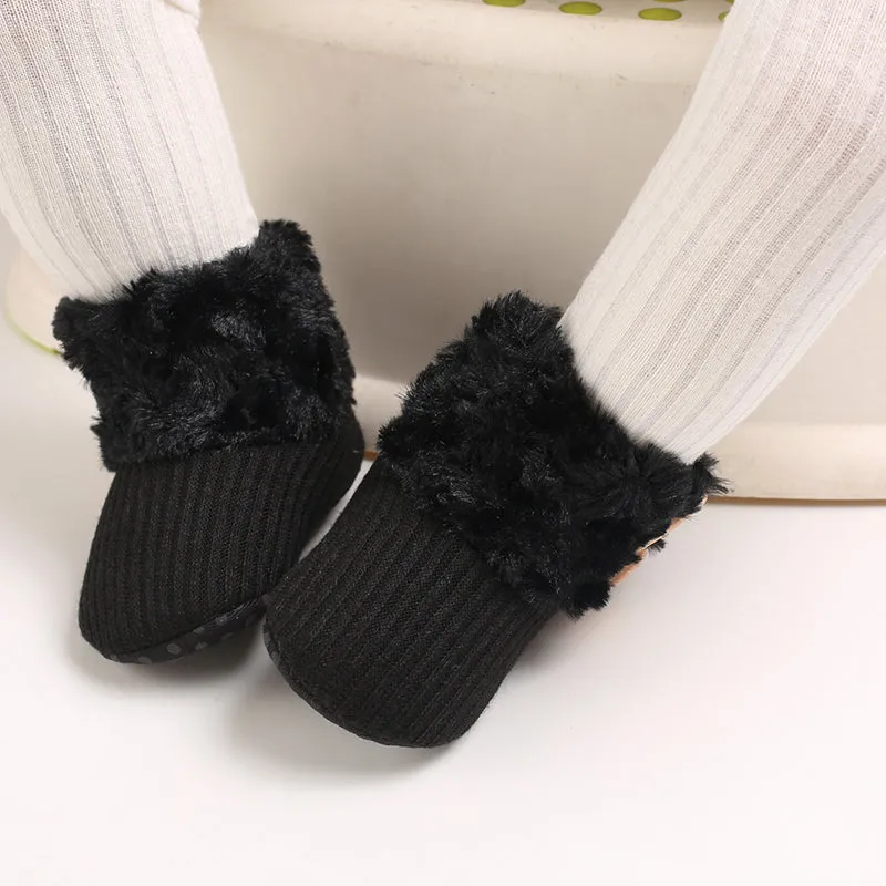 Baby / Toddler Girl Solid Button Fluff Knitted Casual Fleece-lining Prewalker Shoes