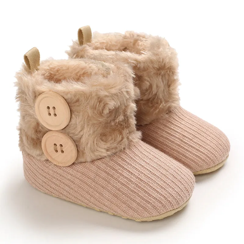 Baby / Toddler Girl Solid Button Fluff Knitted Casual Fleece-lining Prewalker Shoes