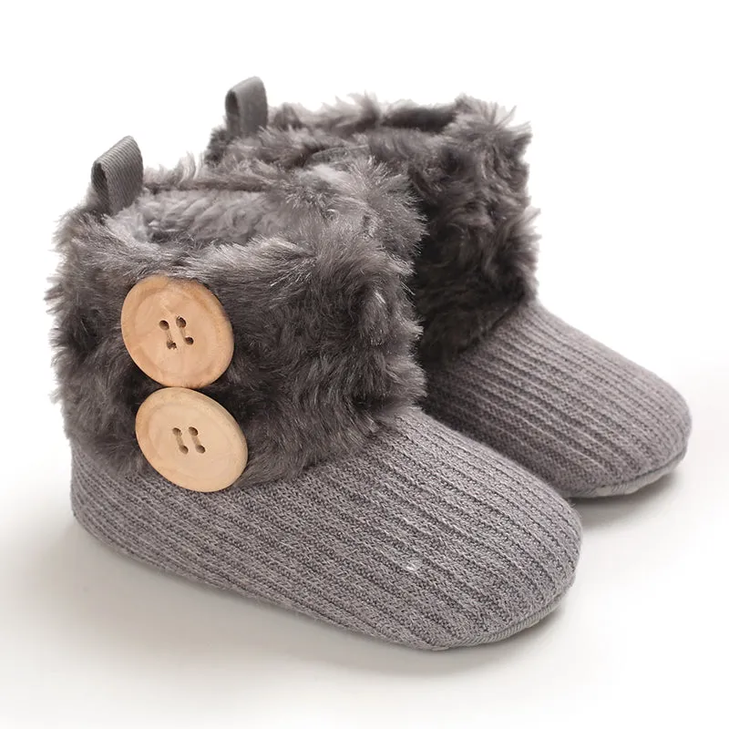 Baby / Toddler Girl Solid Button Fluff Knitted Casual Fleece-lining Prewalker Shoes