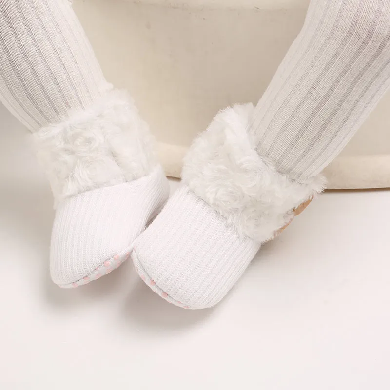 Baby / Toddler Girl Solid Button Fluff Knitted Casual Fleece-lining Prewalker Shoes