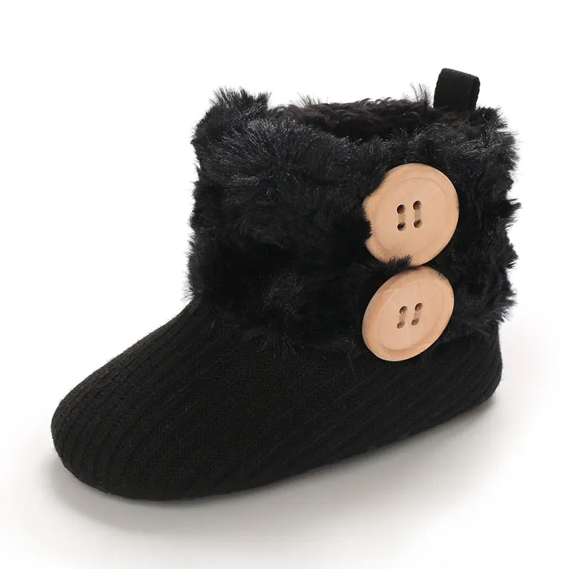 Baby / Toddler Girl Solid Button Fluff Knitted Casual Fleece-lining Prewalker Shoes