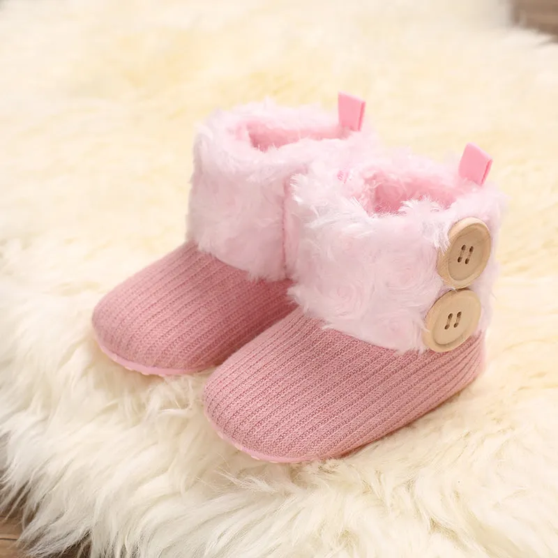 Baby / Toddler Girl Solid Button Fluff Knitted Casual Fleece-lining Prewalker Shoes
