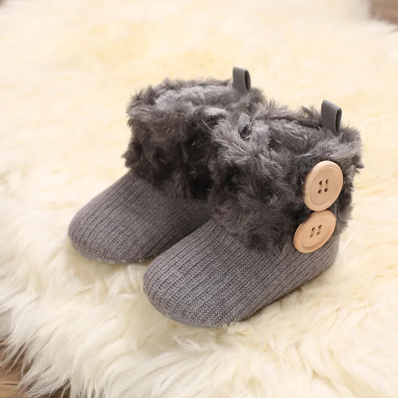Baby / Toddler Girl Solid Button Fluff Knitted Casual Fleece-lining Prewalker Shoes