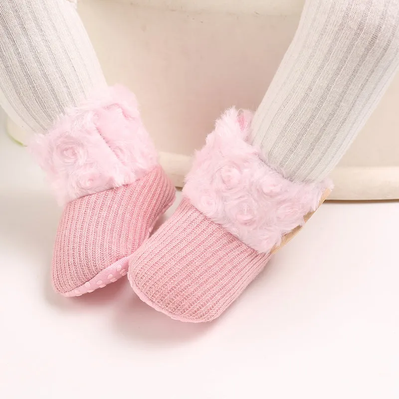 Baby / Toddler Girl Solid Button Fluff Knitted Casual Fleece-lining Prewalker Shoes