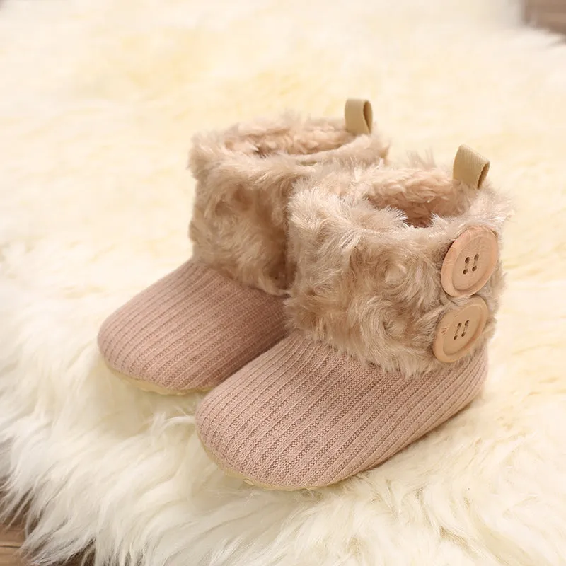 Baby / Toddler Girl Solid Button Fluff Knitted Casual Fleece-lining Prewalker Shoes