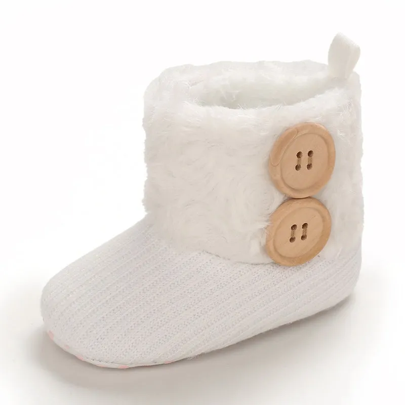 Baby / Toddler Girl Solid Button Fluff Knitted Casual Fleece-lining Prewalker Shoes