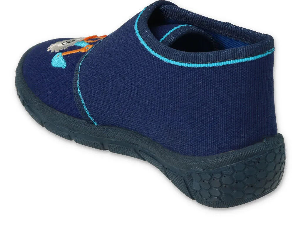 Befado Dark Blue School Slippers with Tractor Patch HONEY | 538P079