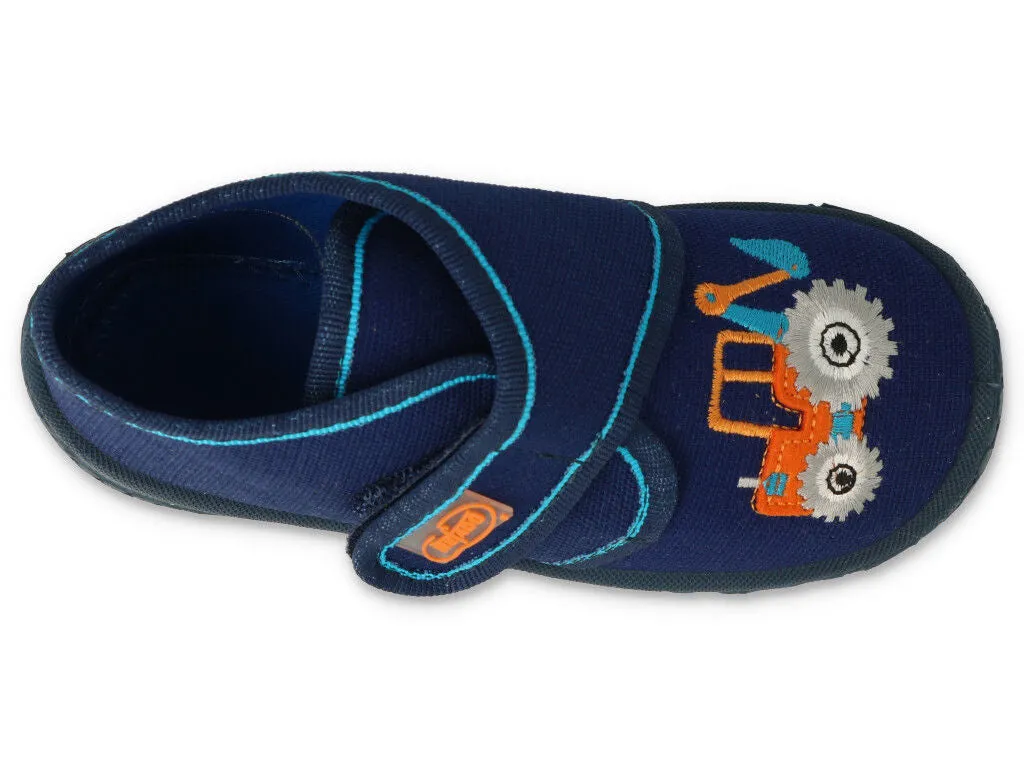 Befado Dark Blue School Slippers with Tractor Patch HONEY | 538P079