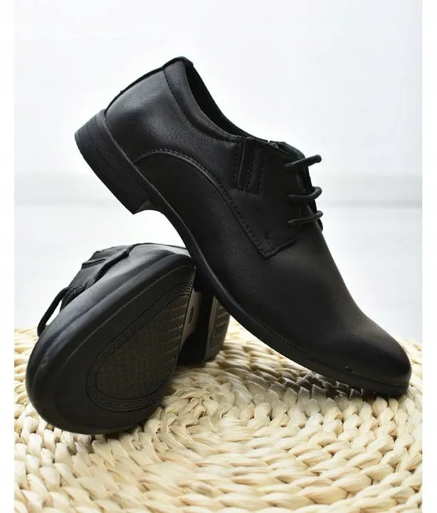 Boys' Elegant Black Eco-Leather Oxfords | AB125C-16