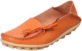 Brand new Women's Cowhide Leather Moccasins Flats Casual Loafers Shoes in Orange, Sz 40 (Fit 9.5)