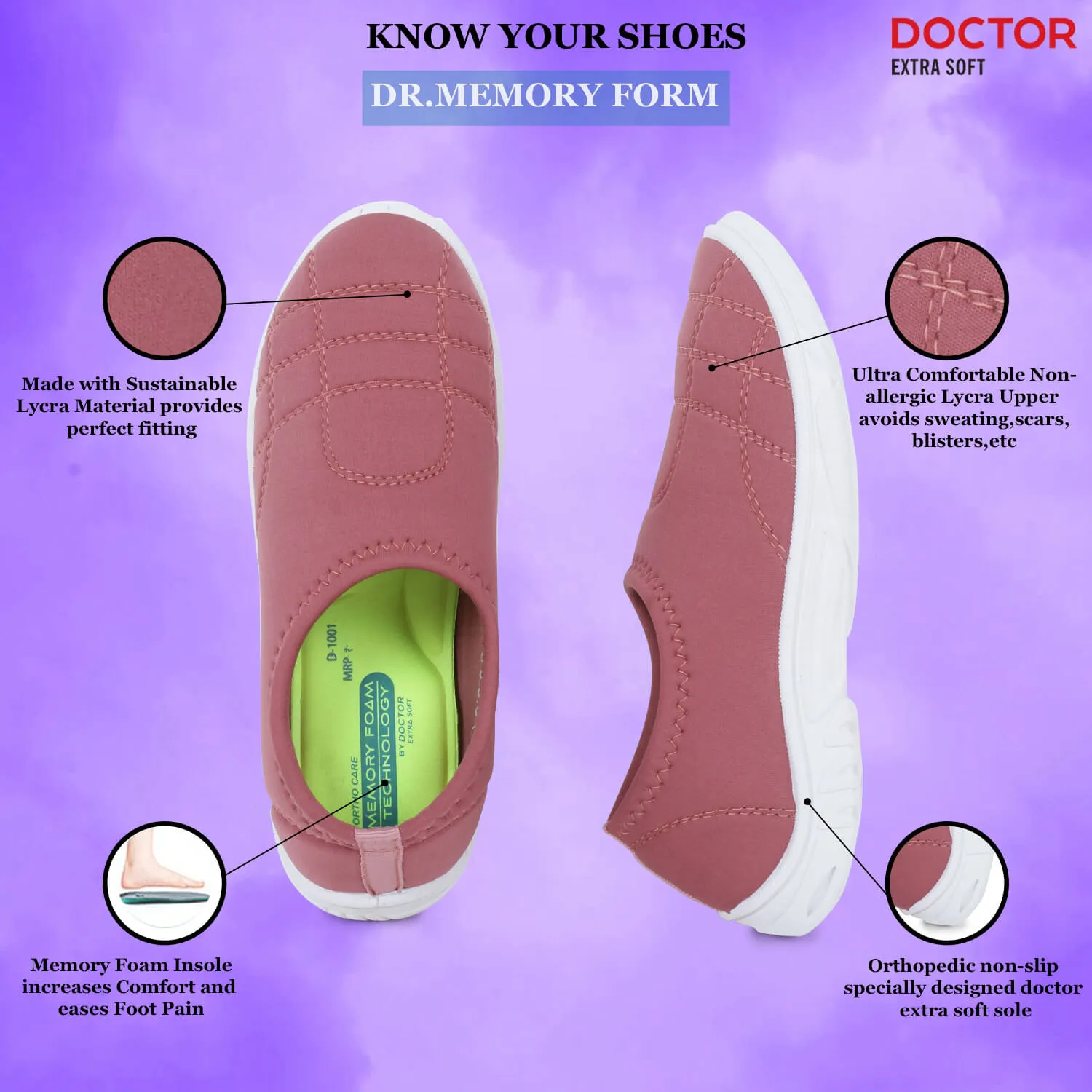 DOCTOR EXTRA SOFT D-1001 Memory Foam Women's Shoes for Walking Gym Training,Casual,  Sports,Slip-On, Lightweight Lace up Athletics Slipon Running Sneaker for Ladies and Girls