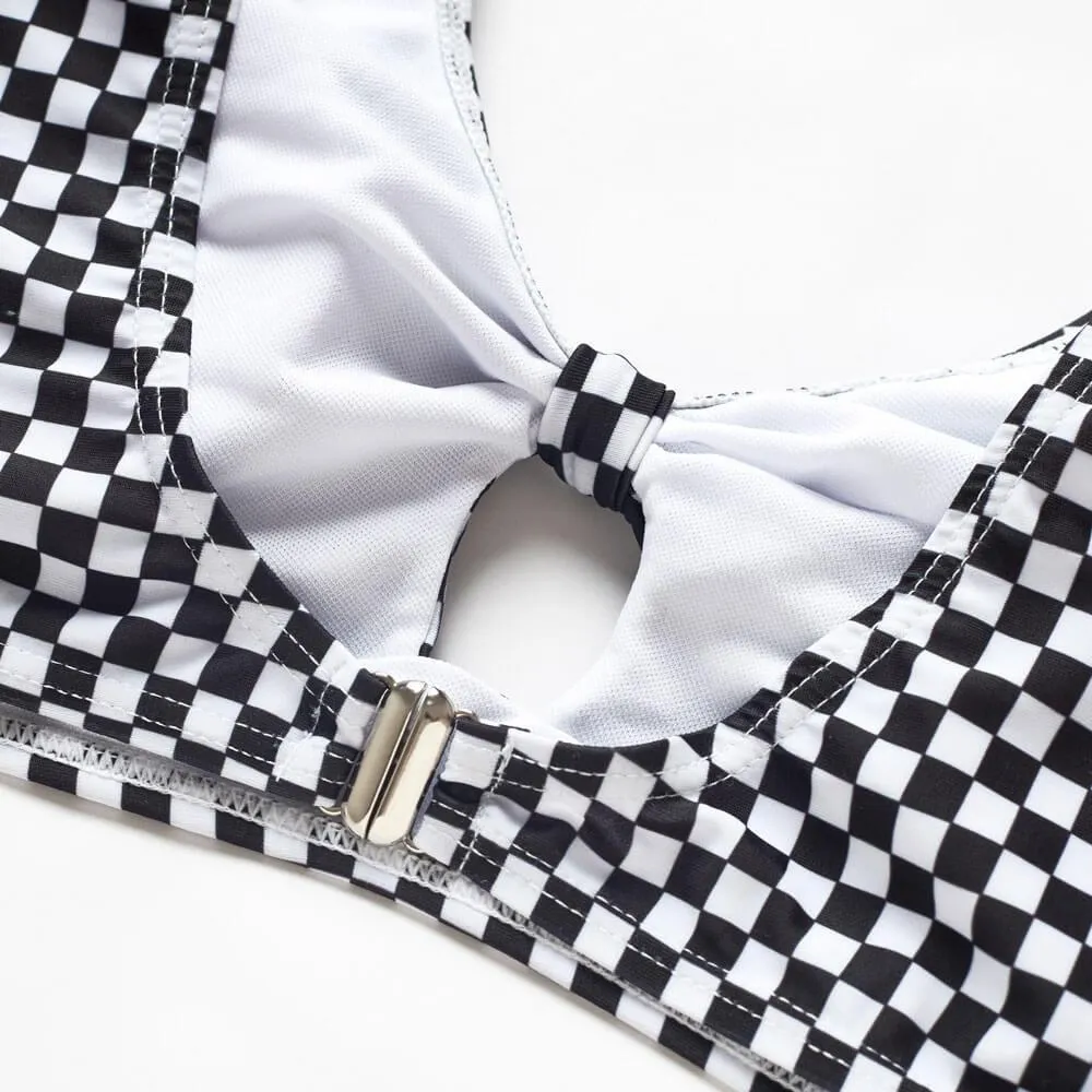 Explosion models black and white grid print parent-child split swimwear