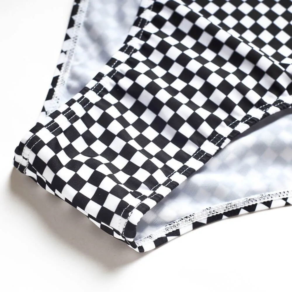 Explosion models black and white grid print parent-child split swimwear