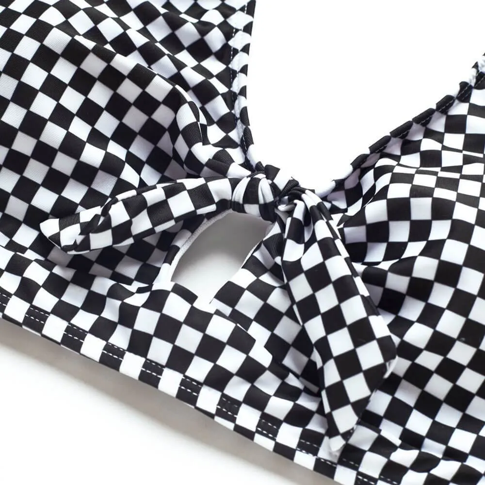 Explosion models black and white grid print parent-child split swimwear