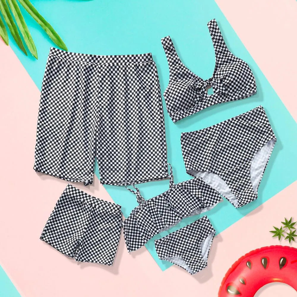 Explosion models black and white grid print parent-child split swimwear