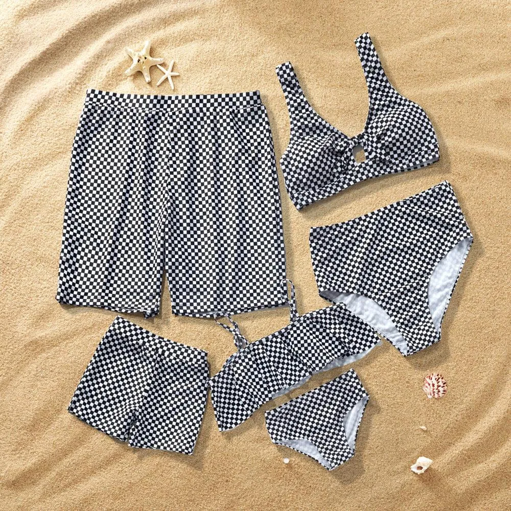 Explosion models black and white grid print parent-child split swimwear