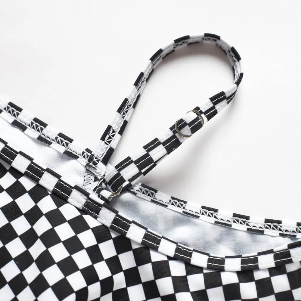 Explosion models black and white grid print parent-child split swimwear