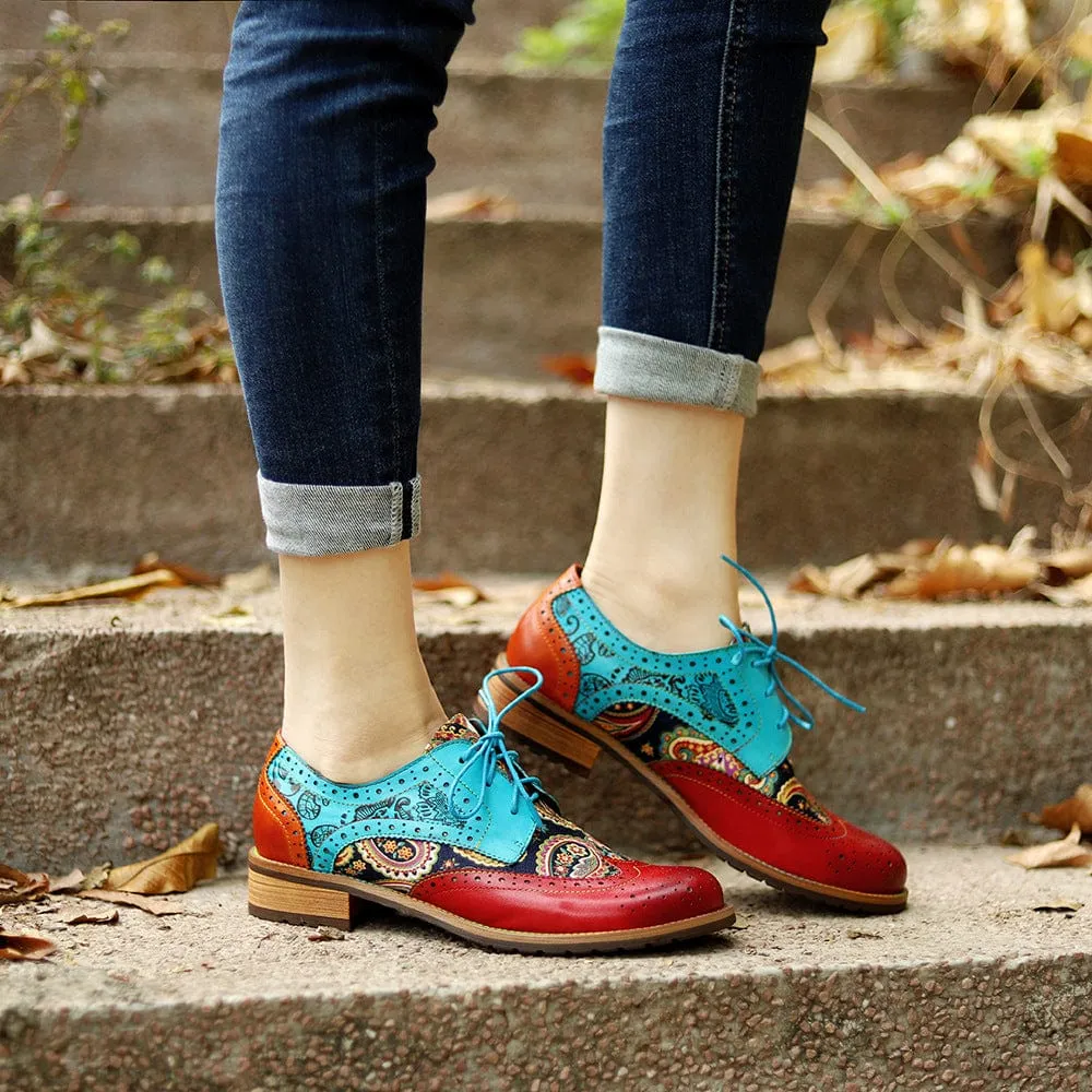 Handmade Brogue Leather Flats (Celeste)