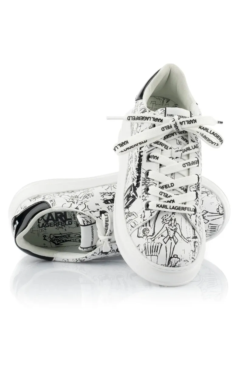 KARL LAGERFELD KAPRI SKETCHBOOK SNEAKERS IN WHITE
