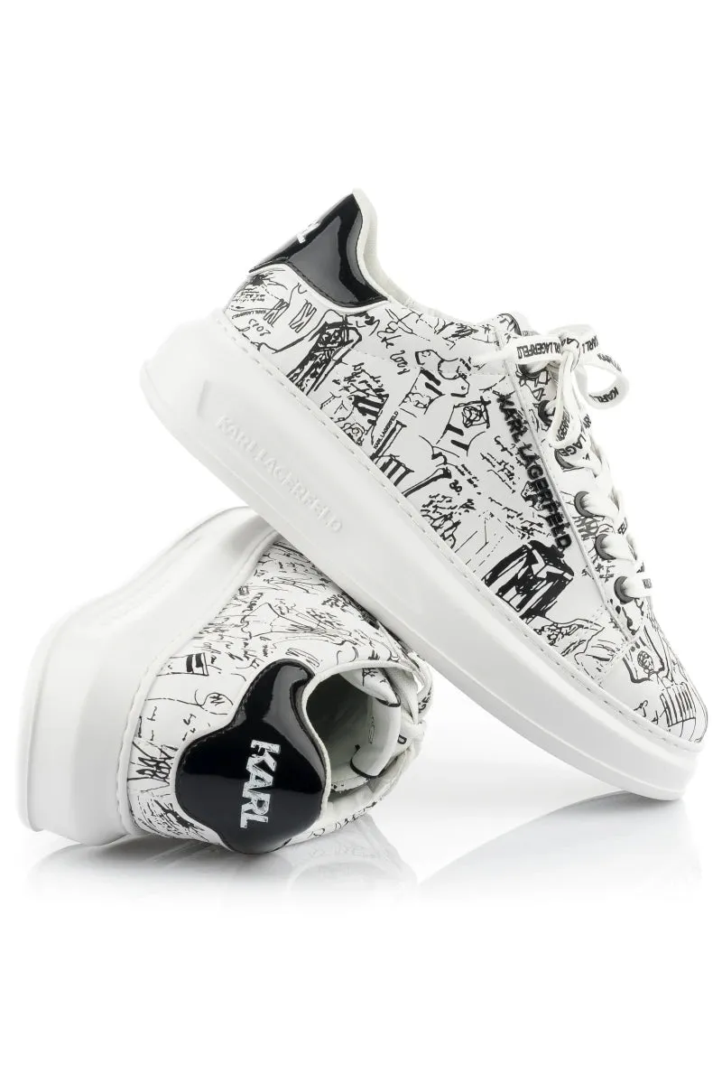KARL LAGERFELD KAPRI SKETCHBOOK SNEAKERS IN WHITE