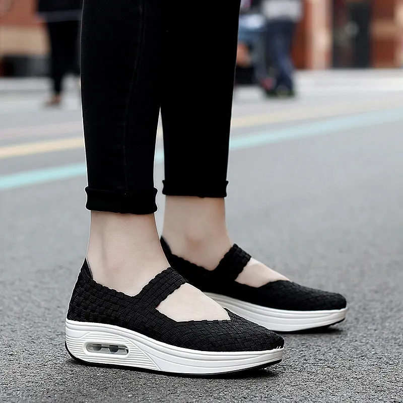 Lightweight Breathable Casual Shoes Comfortable Non-Slip Adjustable Walking Lightweight Working Nurse Woven Shoes