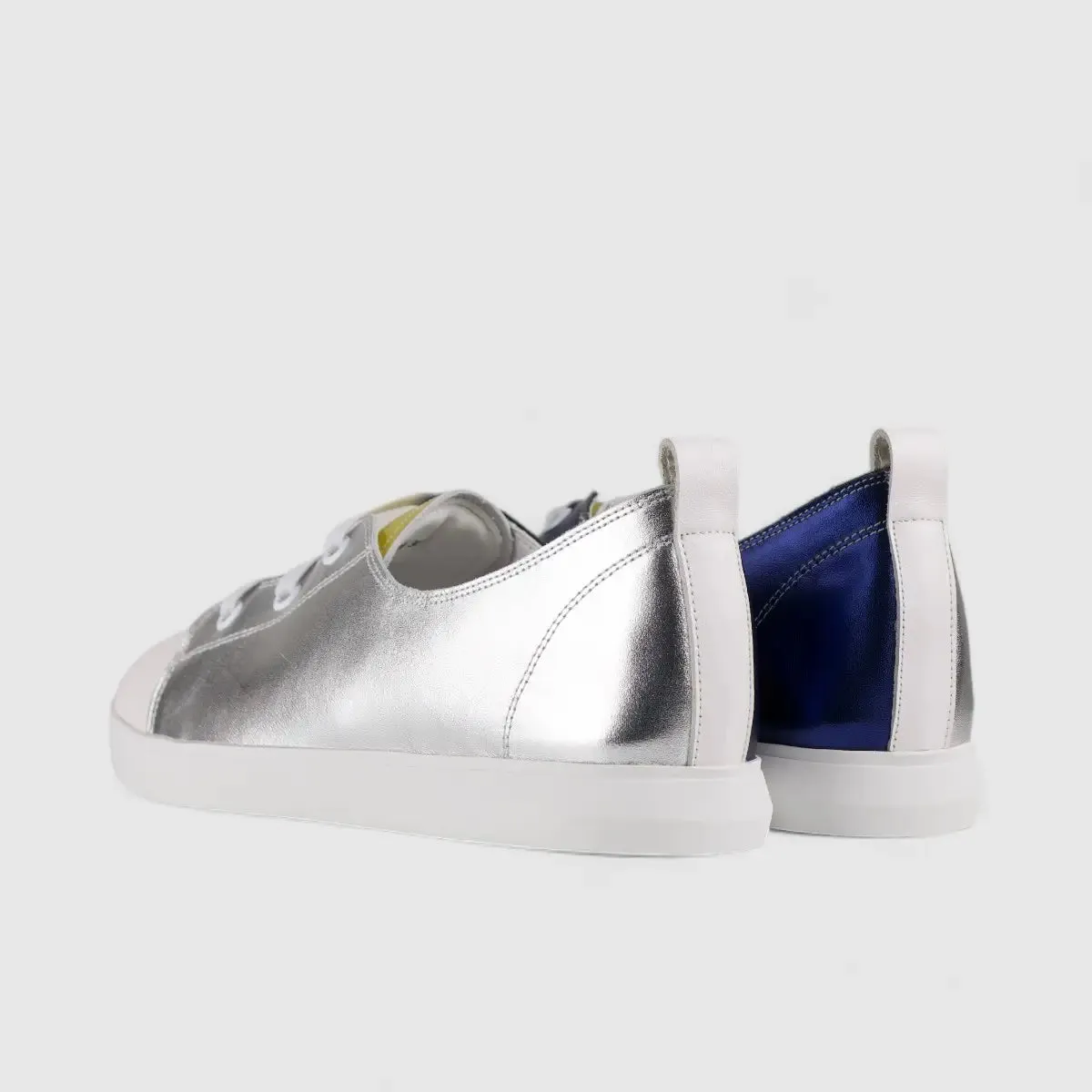 Morbido Ladies Leather Statement Sneakers Silver 1719-6