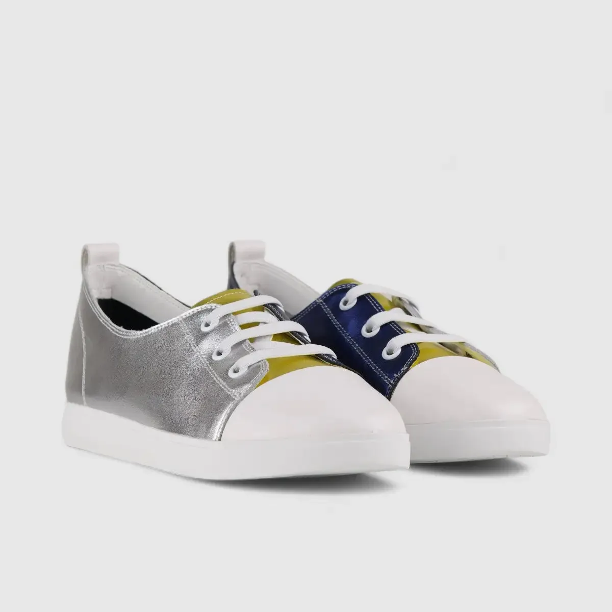 Morbido Ladies Leather Statement Sneakers Silver 1719-6