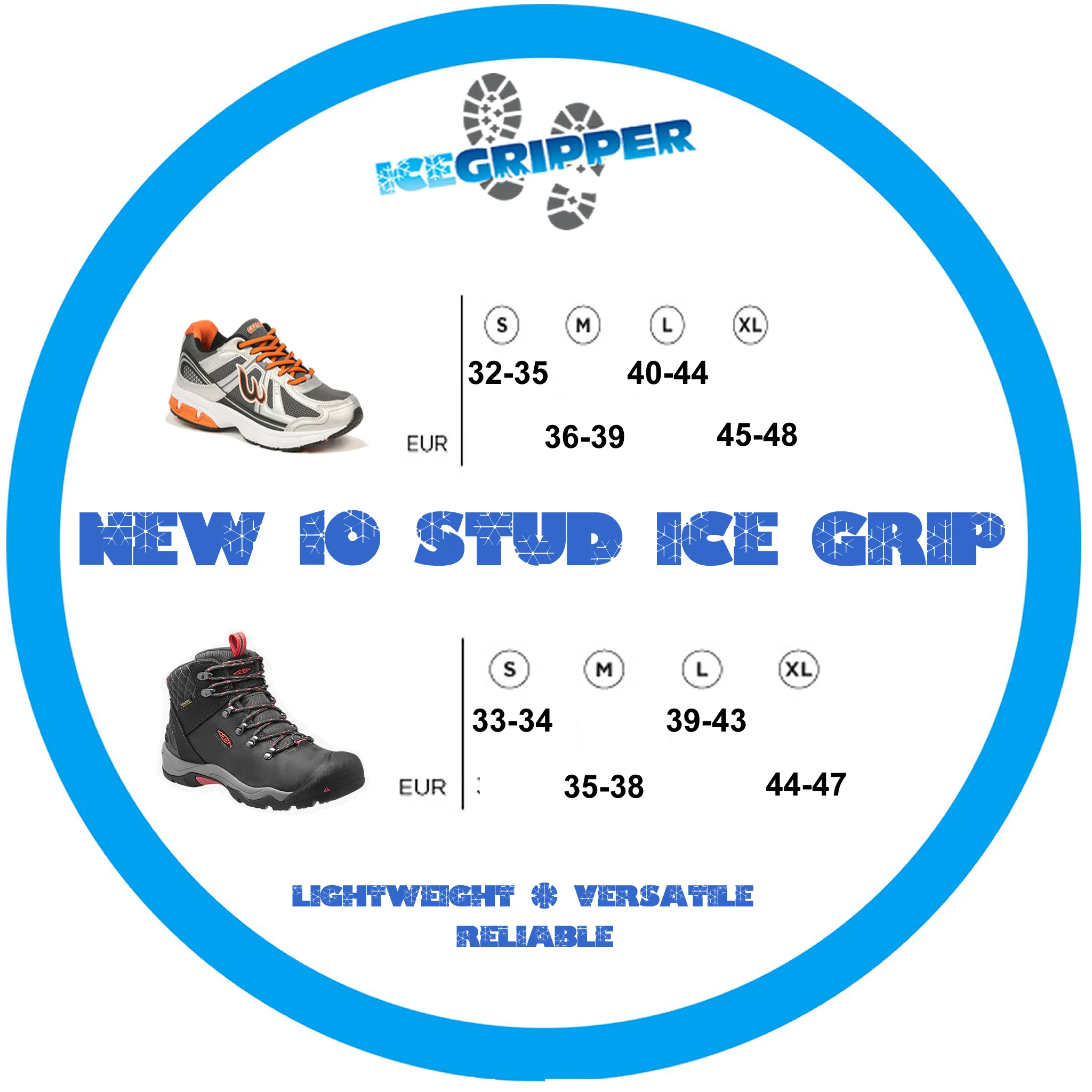 NEW ICEGRIPPER 10 Stud Ice Grip, Lightweight, Versatile, Reliable