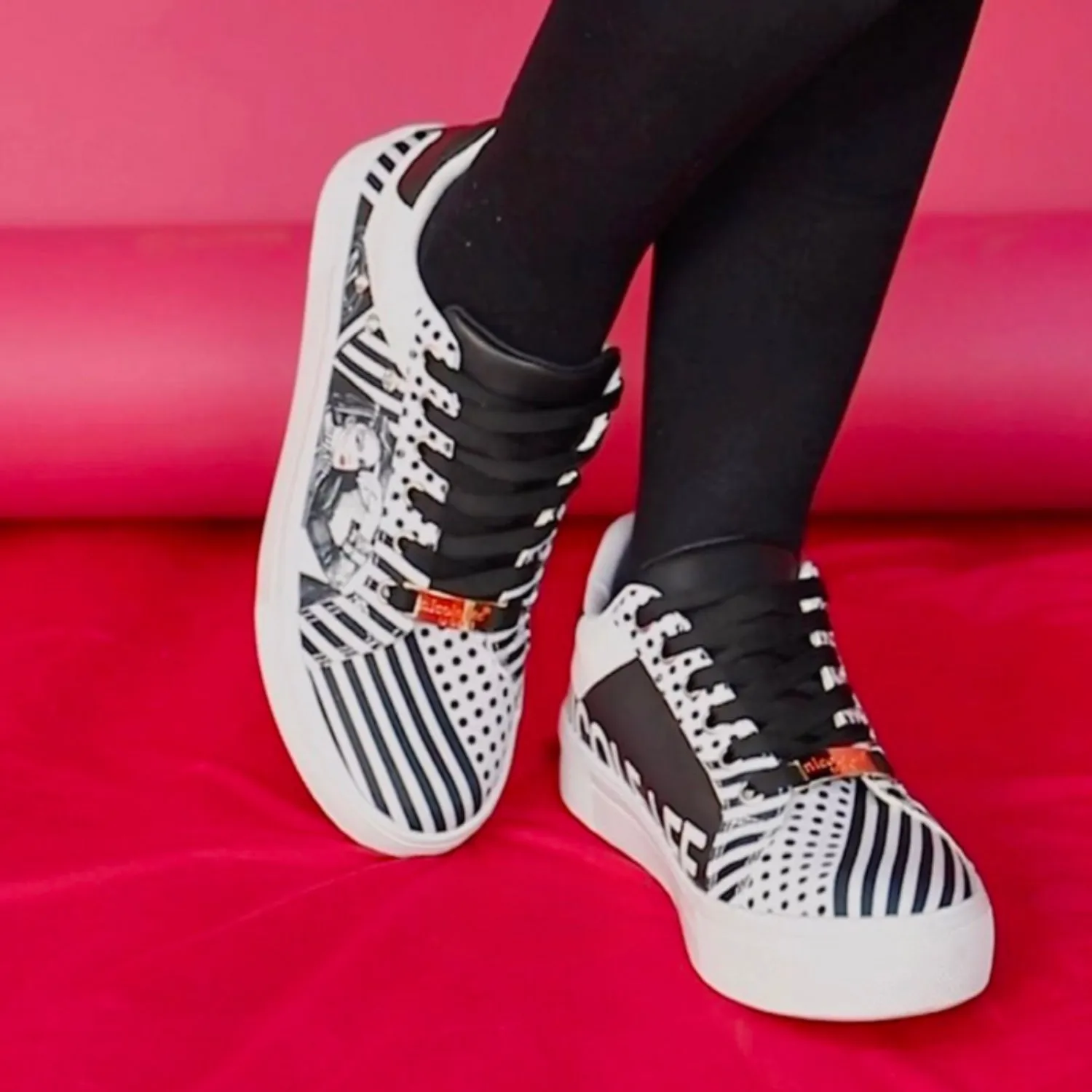 Nicole Lee USA Striped Black & White Printed Vegan Leather Lace Up Sneaker