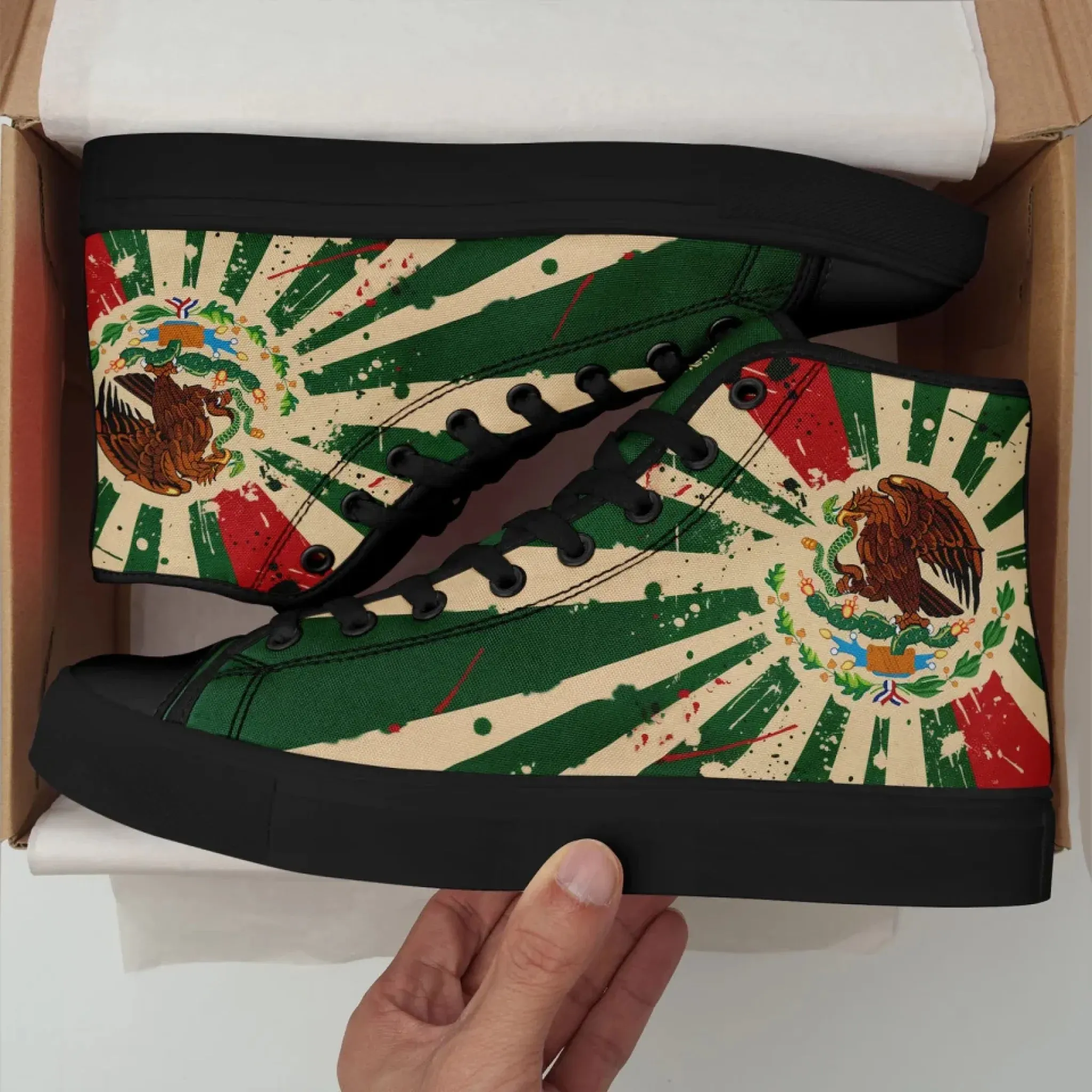 Personalized Mexico Flag Sneakers, Custom Patriotic Shoes, Stylish High Top Shoes