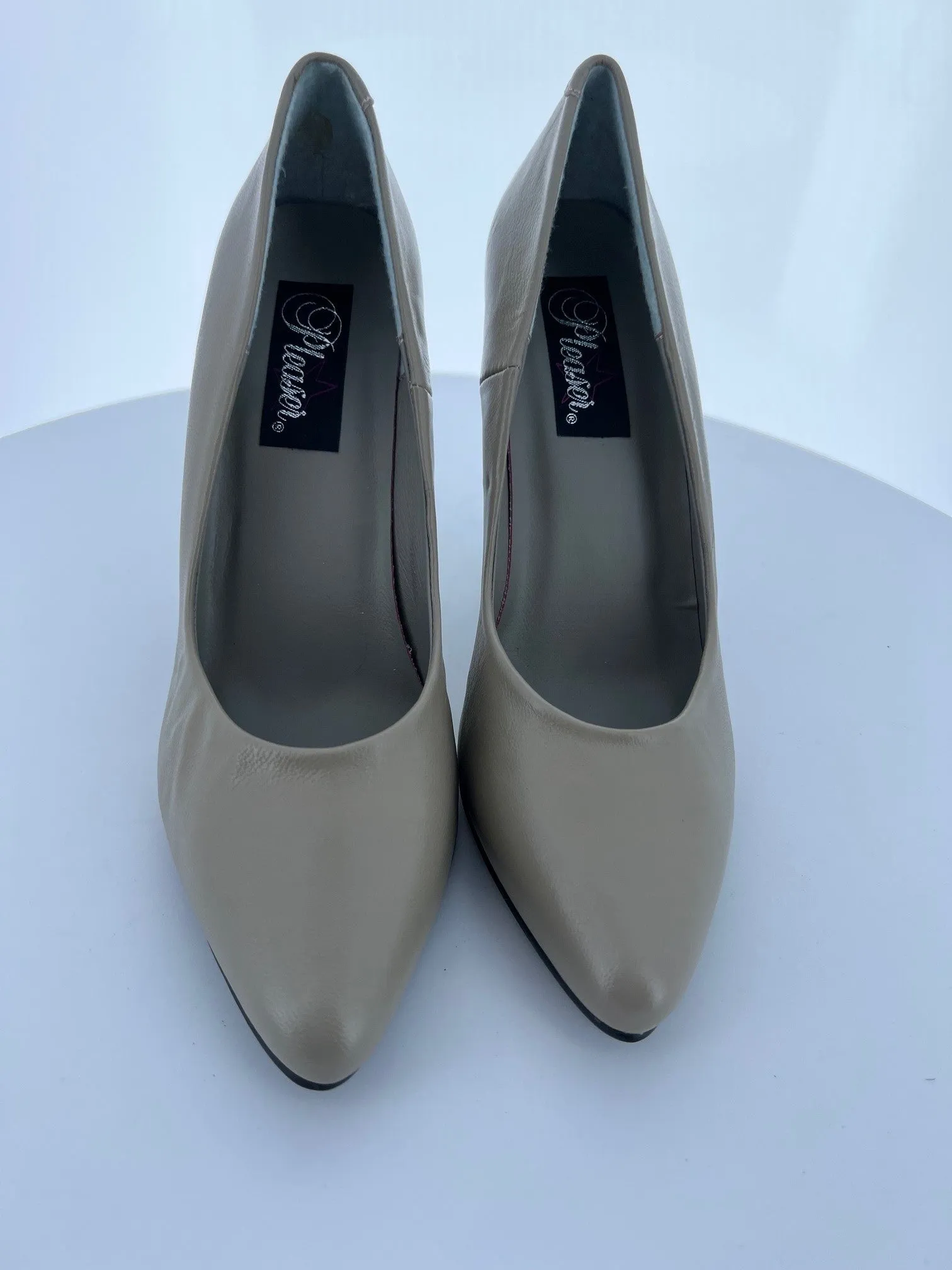 SEDUCE-420 Pleaser Taupe Leather High Heel Alternative Footwear Discontinued Sale Stock