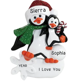 Single Parent Penguin With Child Christmas Ornament