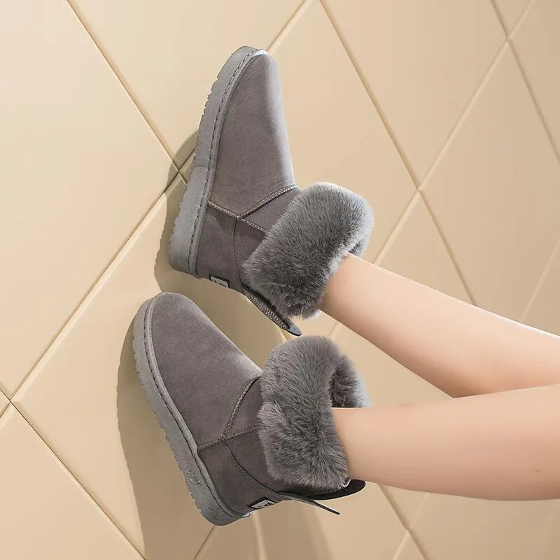 Snow Fur Ankle Rhinestone Flat Boots