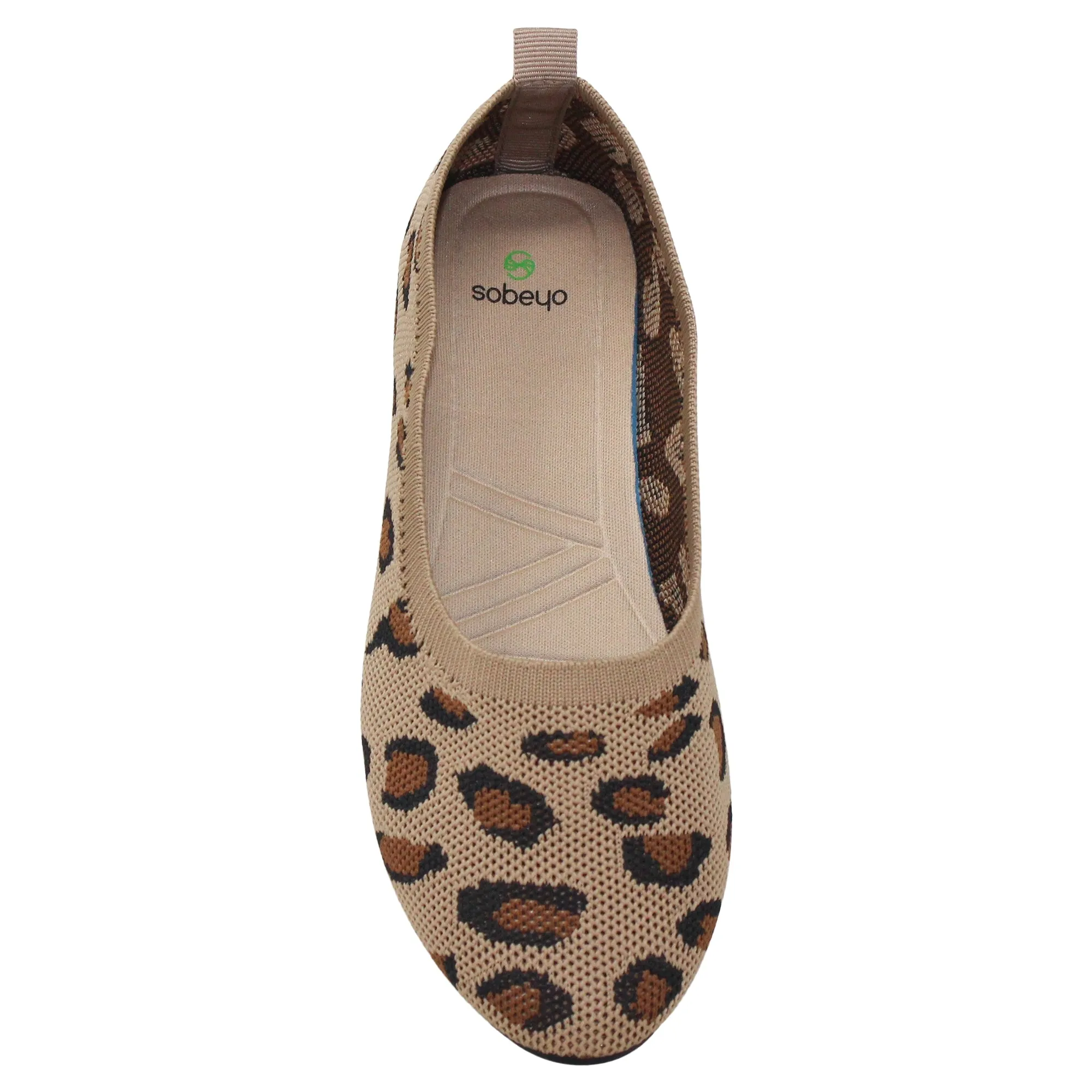 SOBEYO Women's Ballet Flats Sweater Soft Rubber Sole Slip On Casual Shoes Brown