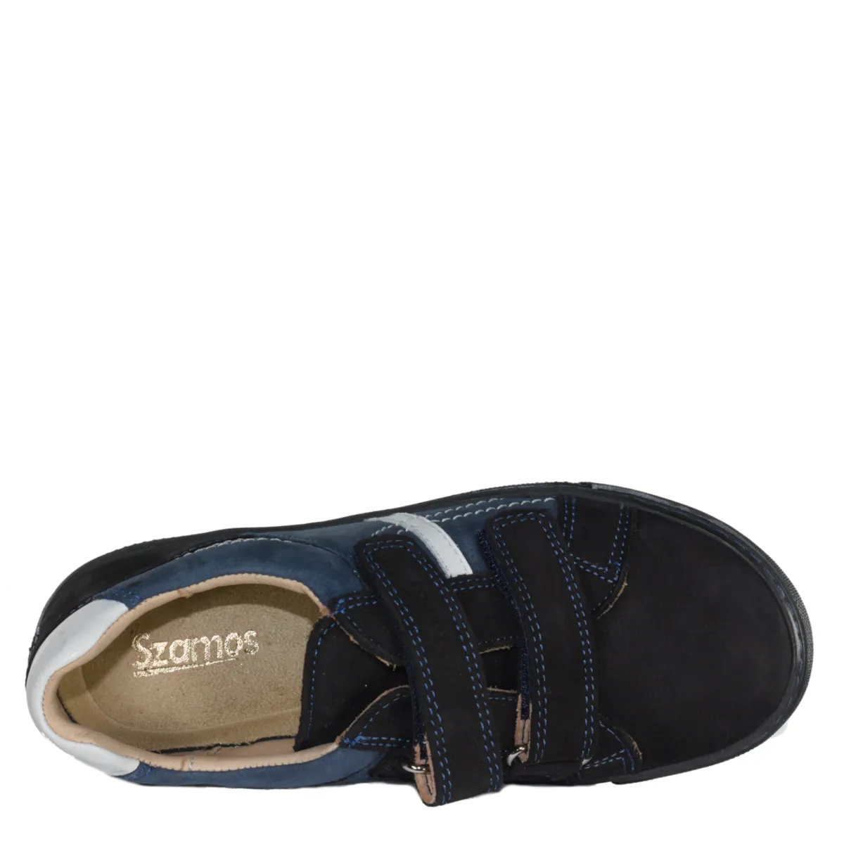Szamos kid boy sneakers in blue and black color with double velcro strap big kid size