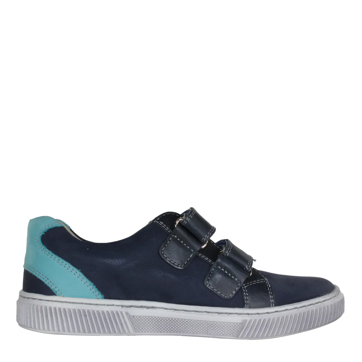 Szamos kid boy sneakers in dark blue color with bermuda blue detail and double velcro strap big kid size