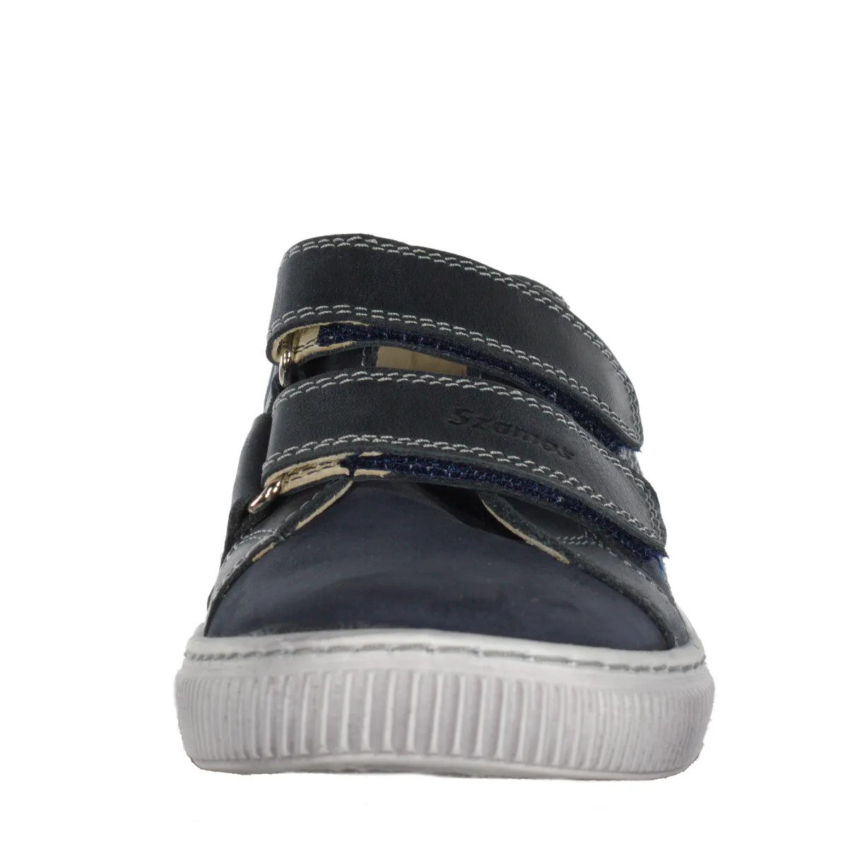 Szamos kid boy sneakers in dark blue color with bermuda blue detail and double velcro strap big kid size