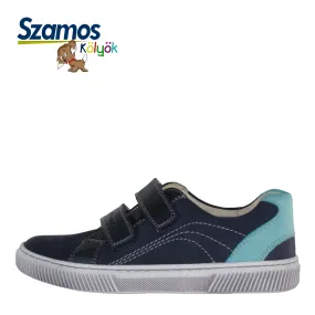 Szamos kid boy sneakers in dark blue color with bermuda blue detail and double velcro strap big kid size